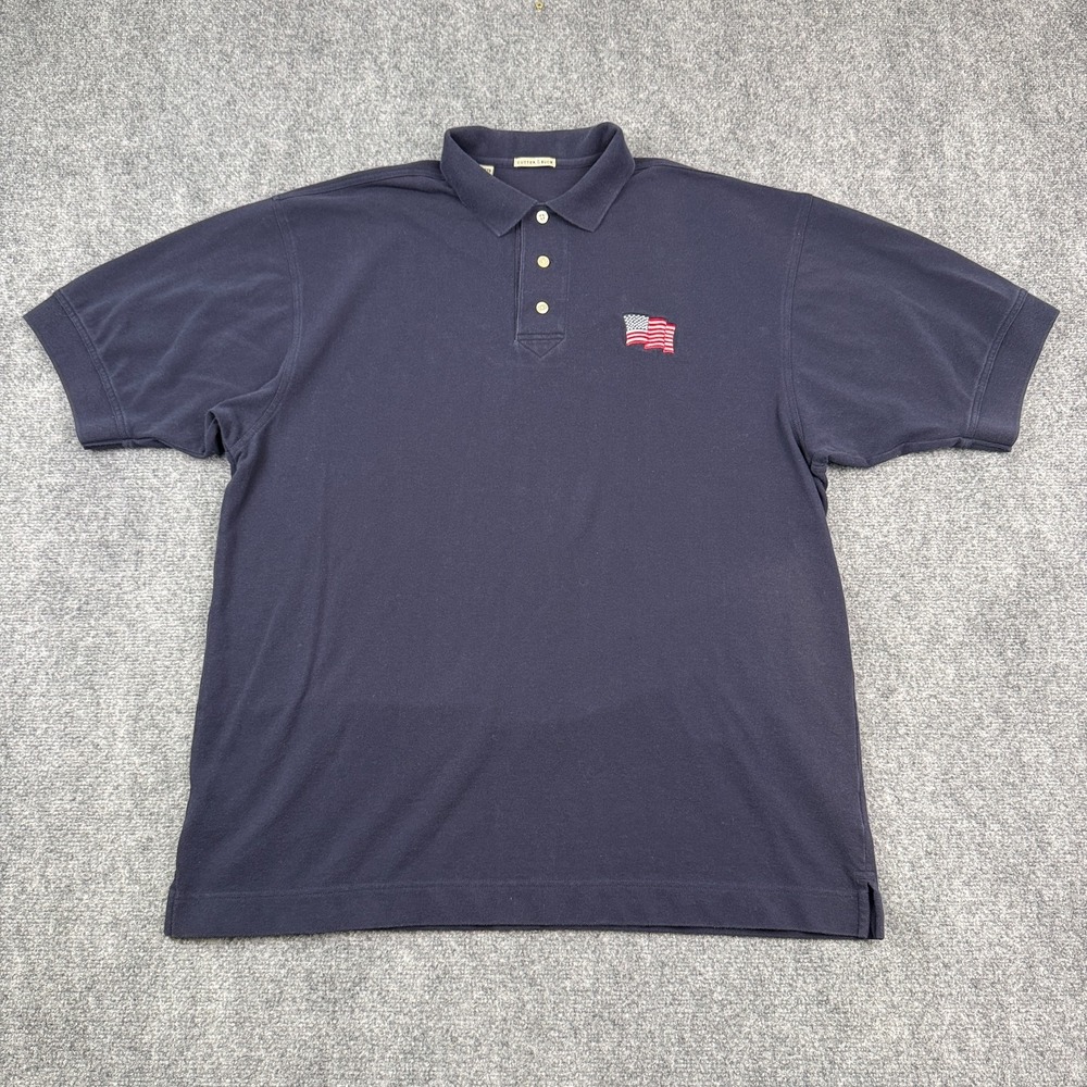 Cutter & Buck Mens Polo Shirt XXL Navy USA Flag Embroidered 100% Cotton Knit